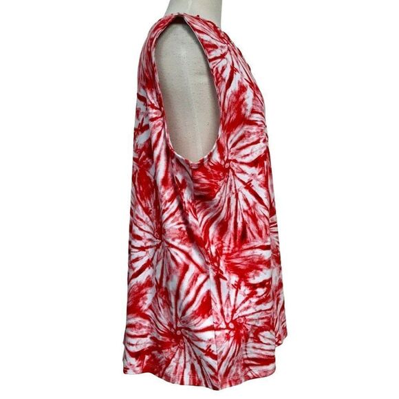 Rafaella Red Tie-Dye V-Neck Laced Front Top Sz 3X Cotton Sleeveless NEW - Picture 4 of 7